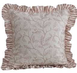 Limited Edition Neptune Francesca Printed Linen Cushion Cover With Salmon Pink Pinstripe Ruffle - thumbnail 1