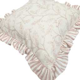 Limited Edition Neptune Francesca Printed Linen Cushion Cover With Salmon Pink Pinstripe Ruffle - thumbnail 2