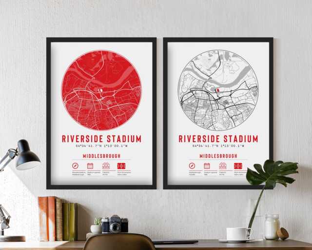 Middlesbrough Riverside Stadium Minimalist Map Prints & Frames - Gift Decor Football F.c. Fc Dad Granddad Brother Uncle The Boro - image 1