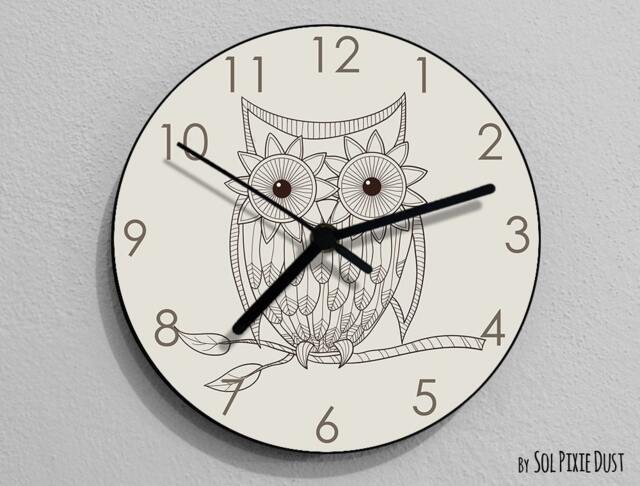 Owl Hand Drawing 3 Wall Clock - Kids Nursery Room, Teens Baby Room - image 1