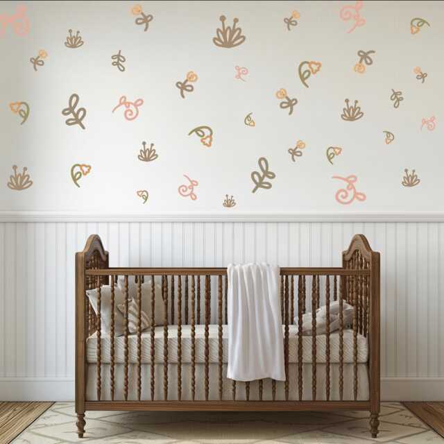 Boho Floral Wall Decals For Nursery, Neutral Flower Stickers, Peel & Stick Girls Bedroom Decor, Kids Room - image 1