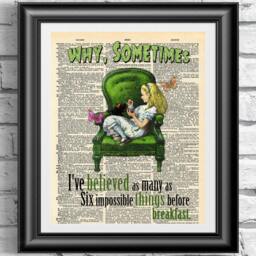 Alice in Wonderland Art Print Green Quote On Antique Dictionary Page - thumbnail 1