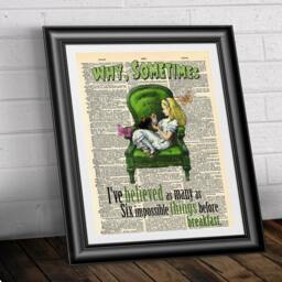 Alice in Wonderland Art Print Green Quote On Antique Dictionary Page - thumbnail 2