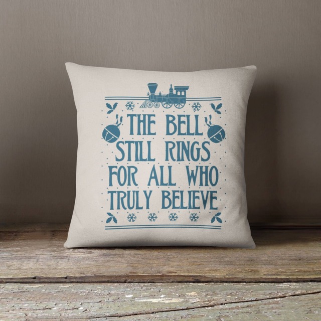 Holiday Pillow - The Bell Still Rings For All Who Truly Believe Printed Cross Stitch 18 - image 1