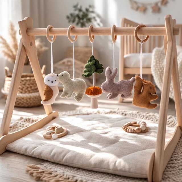 Baby Gym Hanging Toys Handmade Felt Woodland Animals - image 1