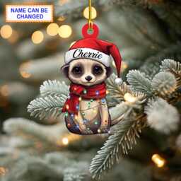 Custom Name Cute Meerkat Personalized Ornament, Christmas Tree Hanging Decor, Flat 2D Ratel Lover Gift - thumbnail 1