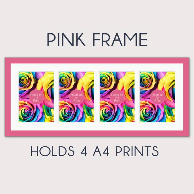 Multi Photo Frame To Hold 4 A4 Certificate Or Photos - Rainbow Colours Pink/Purple/Grey - image 1