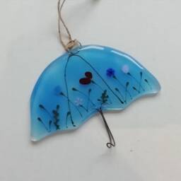 Fused Glass Umbrella Key Hook Handmade Home Storage Organizer - thumbnail 2