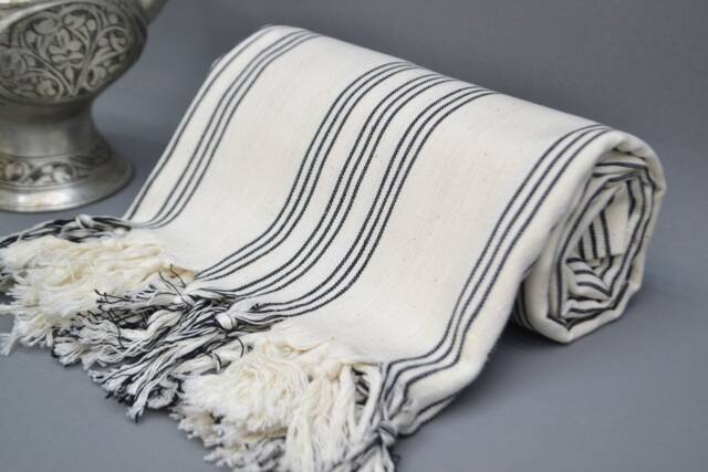 Personalized Turkish Cotton Beach Towel Black Striped Peshtemal - image 1