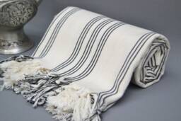 Personalized Turkish Cotton Beach Towel Black Striped Peshtemal - thumbnail 1