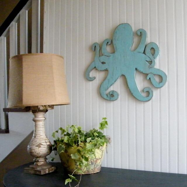 Octopus Wall Art Decor Outdoor Sign Beach Wooden - image 1