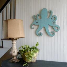 Octopus Wall Art Decor Outdoor Sign Beach Wooden - thumbnail 1