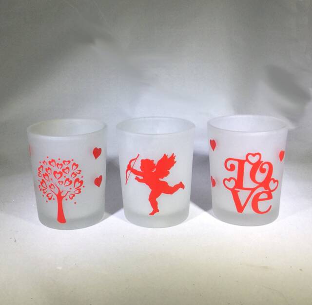 Frosted Valentine Votive Candle Holders - Cupid, Hearts, Love Set Of 3 - image 1