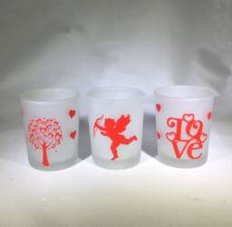 Frosted Valentine Votive Candle Holders - Cupid, Hearts, Love Set Of 3 - thumbnail 1