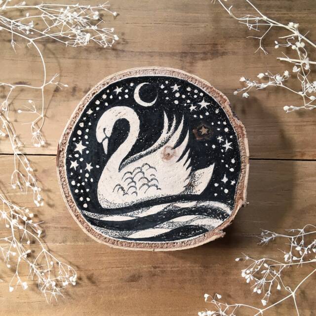 Swan Christmas Ornament - Original Drawing On Birch Wood - image 1