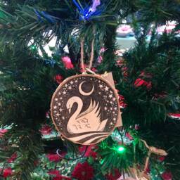 Swan Christmas Ornament - Original Drawing On Birch Wood - thumbnail 3
