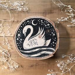 Swan Christmas Ornament - Original Drawing On Birch Wood - thumbnail 1