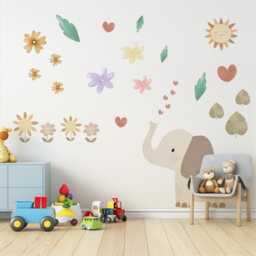 Elephant Nursery Wall Decals Safari Stickers Baby Animal Decor Floral Peel & Stick Bedroom - thumbnail 1