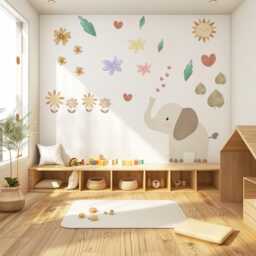 Elephant Nursery Wall Decals Safari Stickers Baby Animal Decor Floral Peel & Stick Bedroom - thumbnail 2