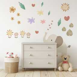 Elephant Nursery Wall Decals Safari Stickers Baby Animal Decor Floral Peel & Stick Bedroom - thumbnail 3