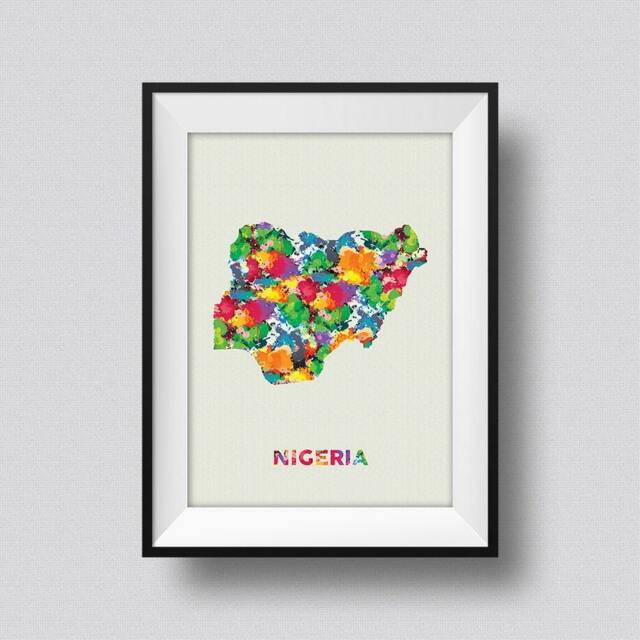 Nigeria Watercolor Map Art Print Ink Splash Poster Canvas, Print