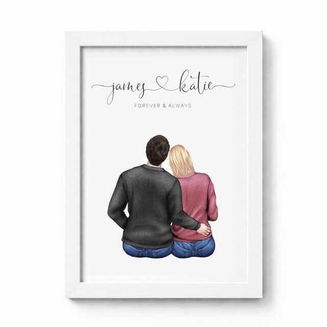 Personalised Couples Print, Boyfriend Girlfriend Custom Anniversary Picture, Wall Art Framed Present For Wife Husband - image 1