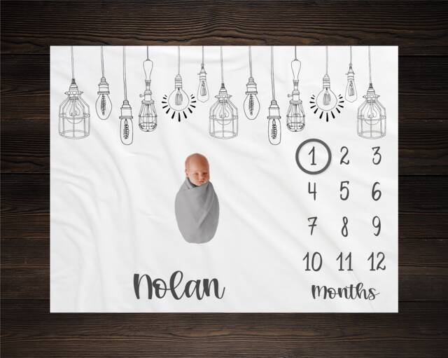 Light Bulb Milestone Blanket, Monthly Growth Tracker, Personalized Baby Custom Shower Gift - image 1