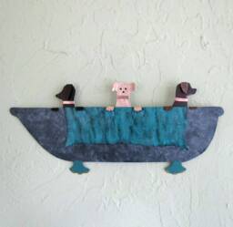 Metal Dog Bathtub Wall Art Whimsical Bathroom Sculpture - 6x13 - thumbnail 1