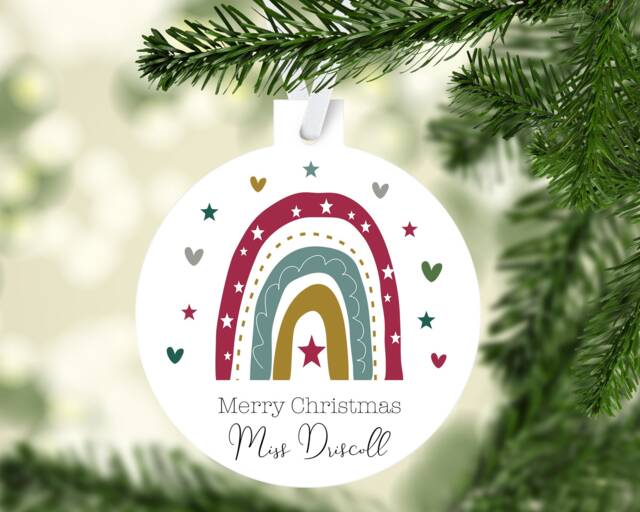 Personalised Rainbow Christmas Tree Bauble, Teacher Keepsake, Set Of 5 - image 1