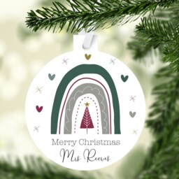 Personalised Rainbow Christmas Tree Bauble, Teacher Keepsake, Set Of 5 - thumbnail 3