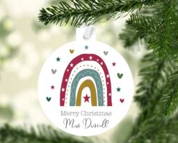 Personalised Rainbow Christmas Tree Bauble, Teacher Keepsake, Set Of 5 - thumbnail 1
