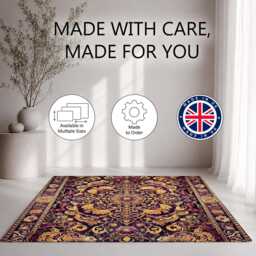 Purple Gold Ornate Floral Medallion Rug Non-Slip Soft Area Carpet Bedroom Living Room Hallway Mat Decor - Made in UK - thumbnail 2