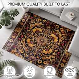 Purple Gold Ornate Floral Medallion Rug Non-Slip Soft Area Carpet Bedroom Living Room Hallway Mat Decor - Made in UK - thumbnail 3