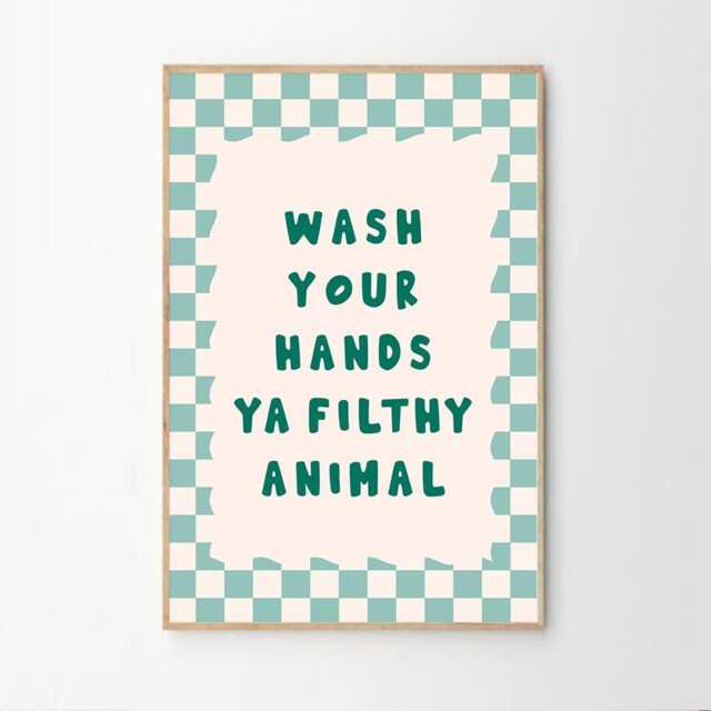 Wash Your Hands Ya Filthy Animal Bathroom Art Canvas Poster, Quote Wall Art, Aesthetic Decor, Retro Home Printed Gift - image 1