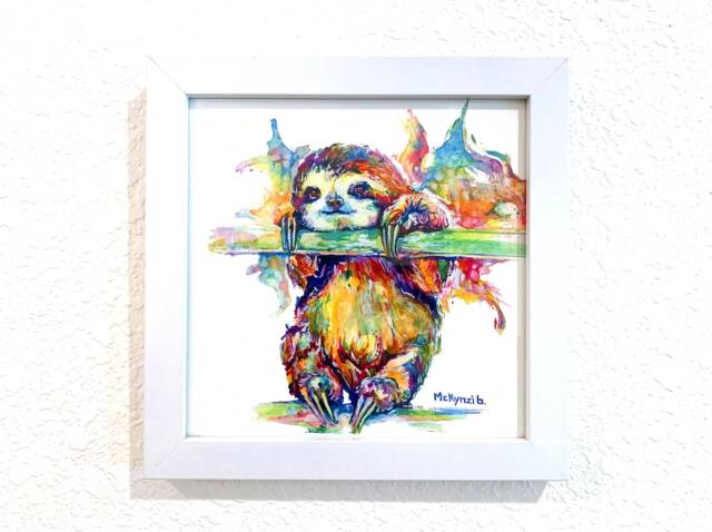 Rainbow Sloth Watercolor Painting Print Happy Art - image 1