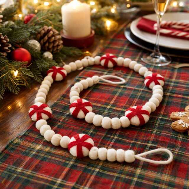 Peppermint Garland Handmade Felt Fairtrade Christmas Decoration - image 1