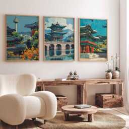 Set Of 3 South Korea Posters, Travel Prints, Seoul, Busan, Jeju Island Wall Art Set, Asian Landscape Korean Decor - thumbnail 3