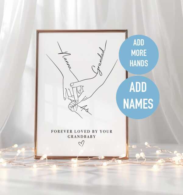 Personalised Grandparents Line Art Print - Grandchildren Names, A4 - image 1