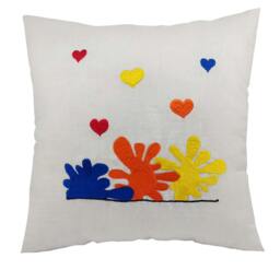 Throw Pillow, Color Impression Pillow Cover, Decorative White Linen Embroidered 14x14 Cover - thumbnail 1