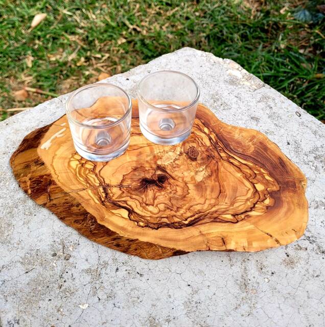 Shabbat Candles Stand Olive Wood Slab - image 1