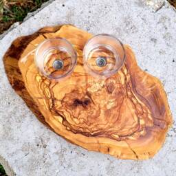 Shabbat Candles Stand Olive Wood Slab - thumbnail 3