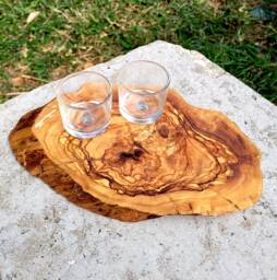 Shabbat Candles Stand Olive Wood Slab - thumbnail 1