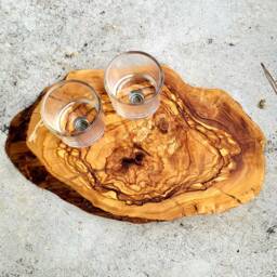 Shabbat Candles Stand Olive Wood Slab - thumbnail 2