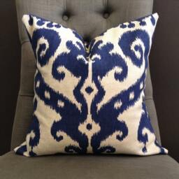 Navy Blue Ikat Pillow Cover, Modern Boho Throw - thumbnail 1
