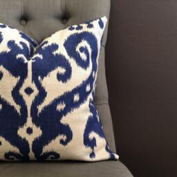 Navy Blue Ikat Pillow Cover, Modern Boho Throw - thumbnail 2
