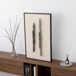Textured Wool Wall Art - Grey Cream Japandi Textile Sculpture Framed Vi - thumbnail 4