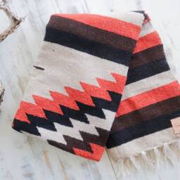 Burnt Orange Tan Brown Striped Pattern Handmade Mexican Blanket Throw Beach Camping Yoga Serape Saltillo Southwest Decor - thumbnail 2