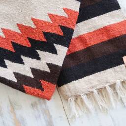Burnt Orange Tan Brown Striped Pattern Handmade Mexican Blanket Throw Beach Camping Yoga Serape Saltillo Southwest Decor - thumbnail 3