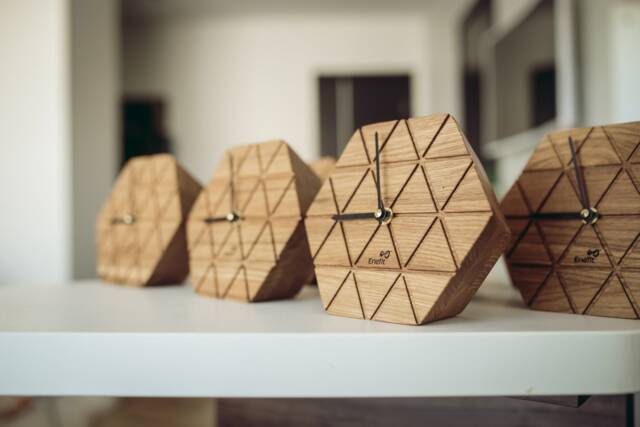 Engraved Oak Wood Table Clock, Modern Hexagon Design, Personalized Gift - image 1