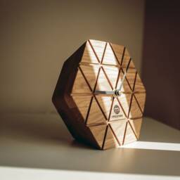 Engraved Oak Wood Table Clock, Modern Hexagon Design, Personalized Gift - thumbnail 2
